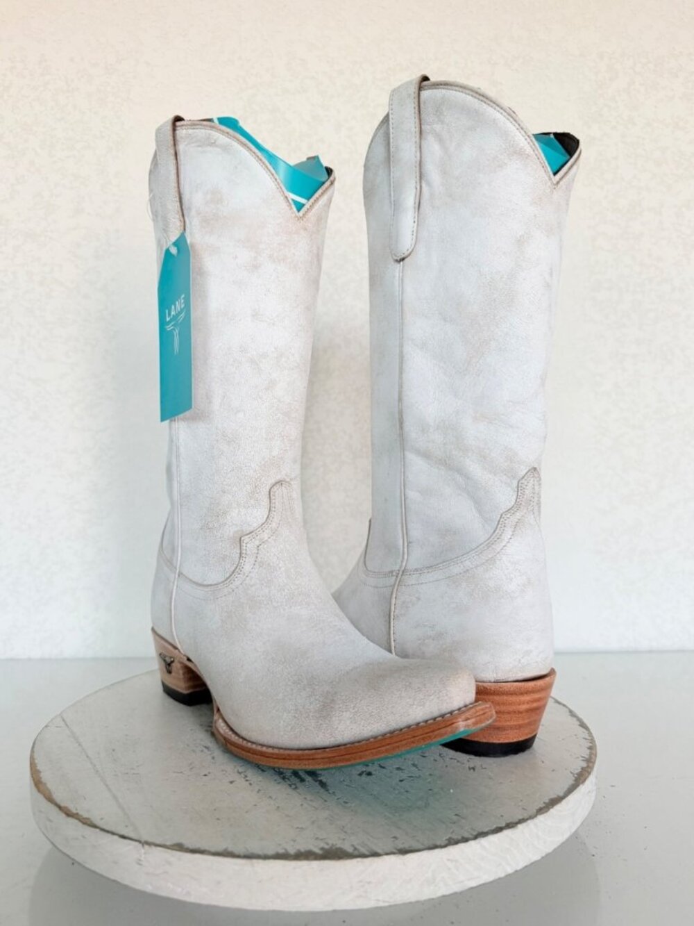 Lane EMMA JANE White Cowboy Boots Womens Sz 8 Western Leather Mid Calf Snip Toe